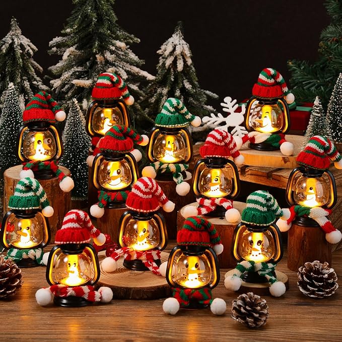 🎄Early Christmas Sale⛄6PCS Mini Snowman Lantern with Hats and Scarves