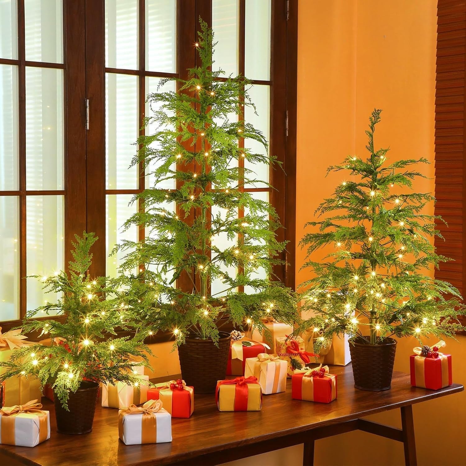 🎄Early Christmas Sale🔥Pre-lit Twinkle Christmas Realistic Artificial Trees with Woven Basket Base