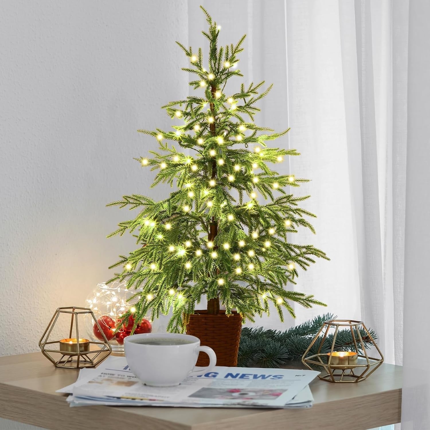 🎄Early Christmas Sale🔥Pre-lit Twinkle Christmas Realistic Artificial Trees with Woven Basket Base