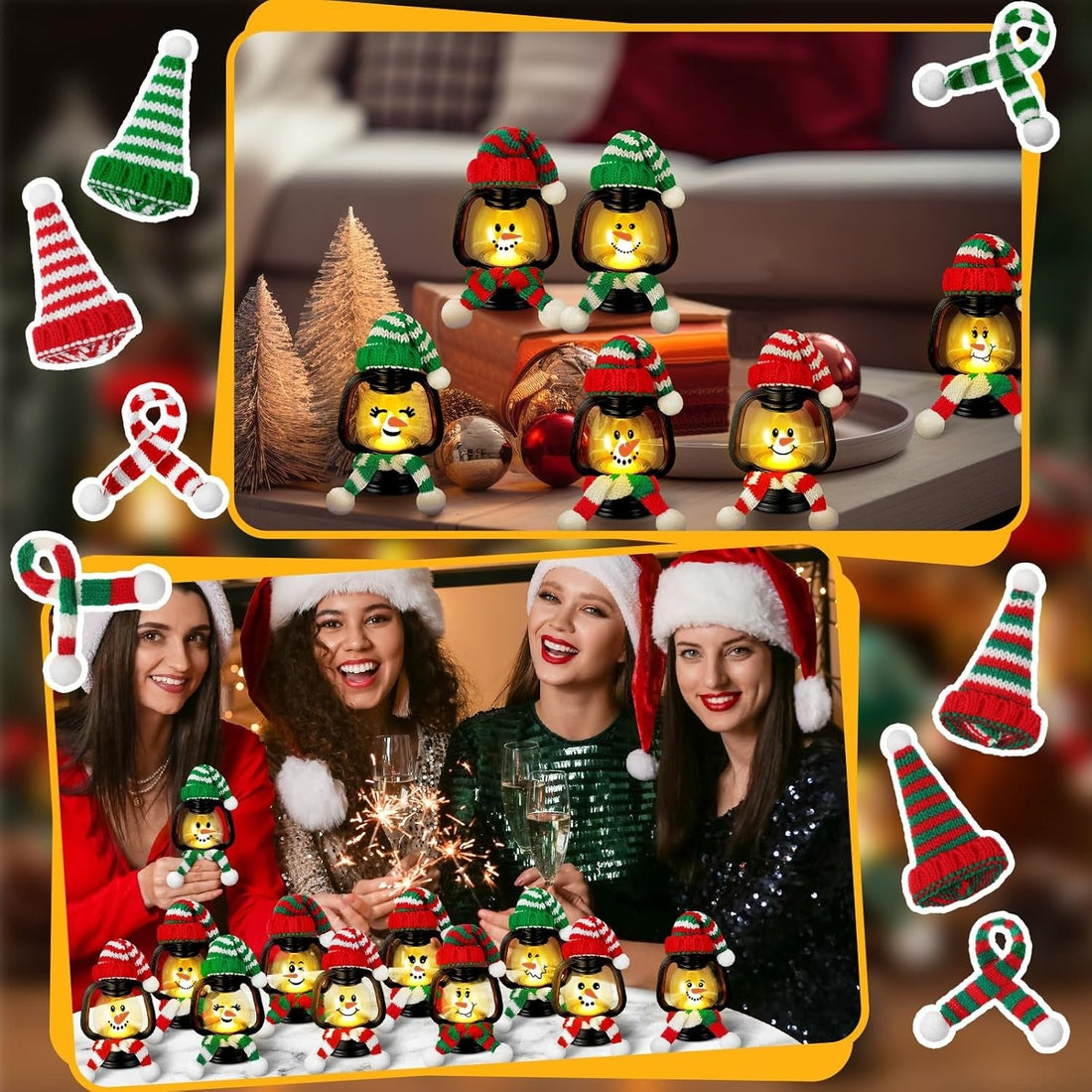 🎄Early Christmas Sale⛄6PCS Mini Snowman Lantern with Hats and Scarves