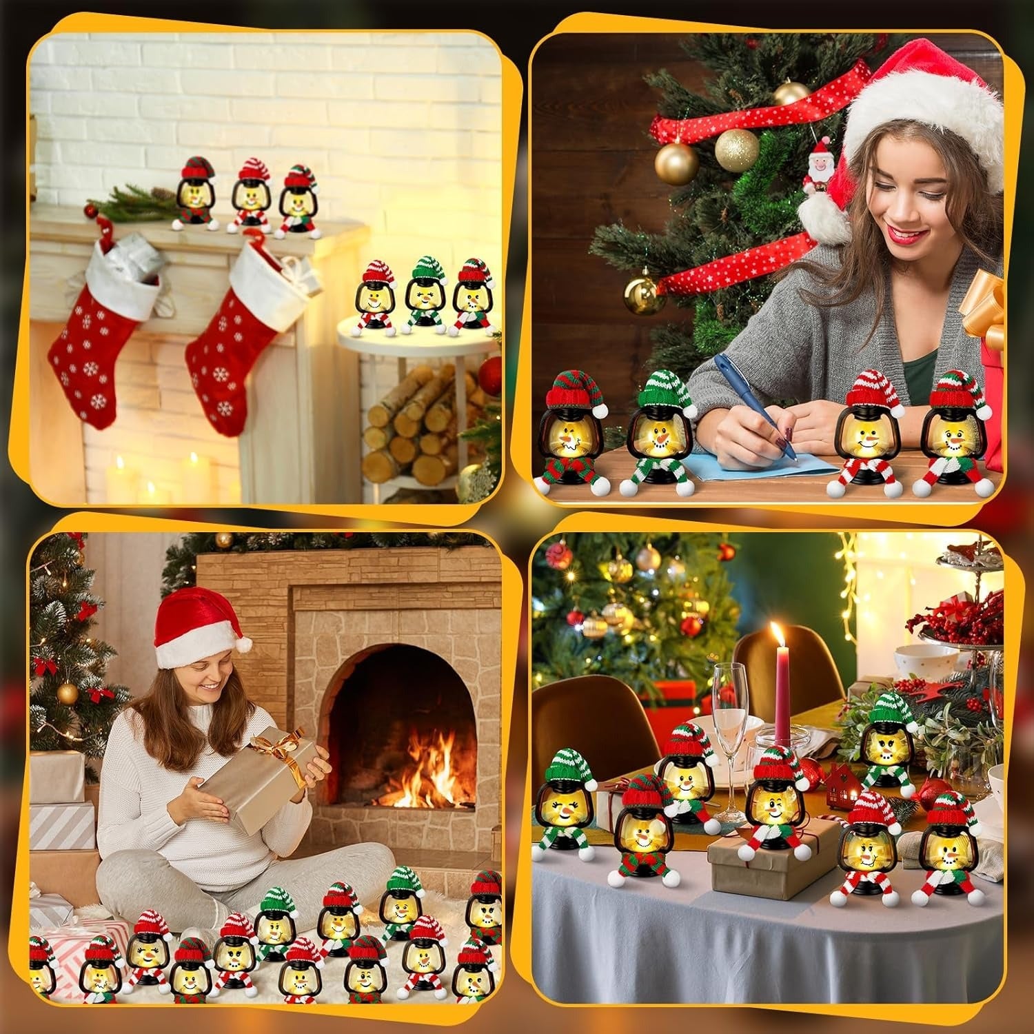 🎄Early Christmas Sale⛄6PCS Mini Snowman Lantern with Hats and Scarves