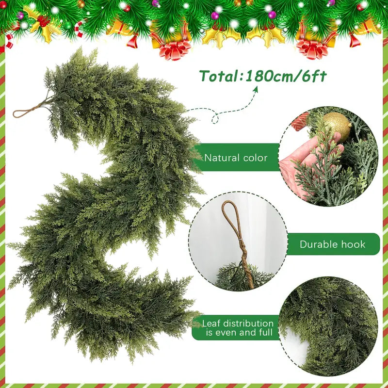⛄2025 Christmas Artificial Cypress Leaf Vine Wreath🎄（1.8m）