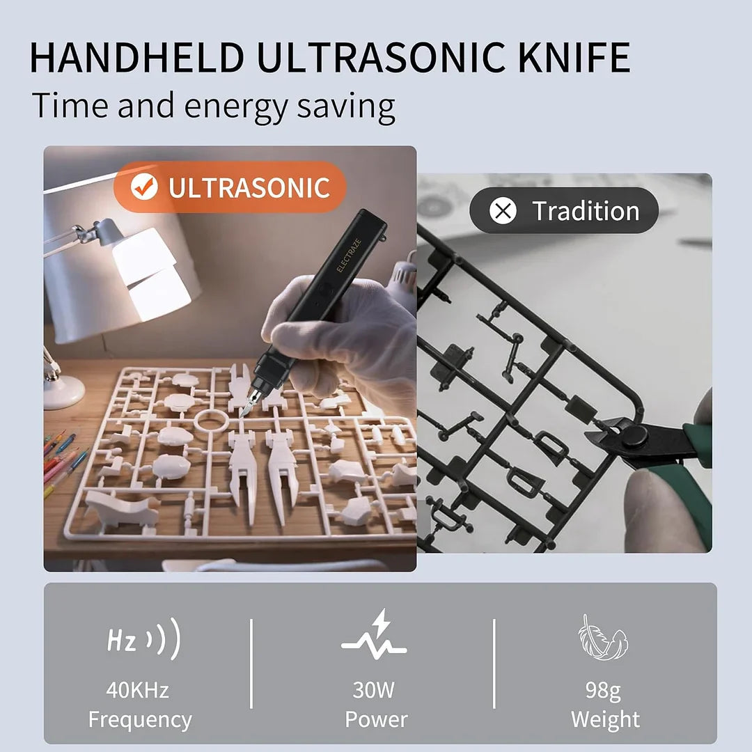 Handheld Ultrasonic Cutter,Patented Non-Slip Grip,40 Replacement Blades,30W 40KHz High-Precision Ultrasonic Cutting Knife for Plastic, Resin, Carbon Fiber,3D Print Models & More