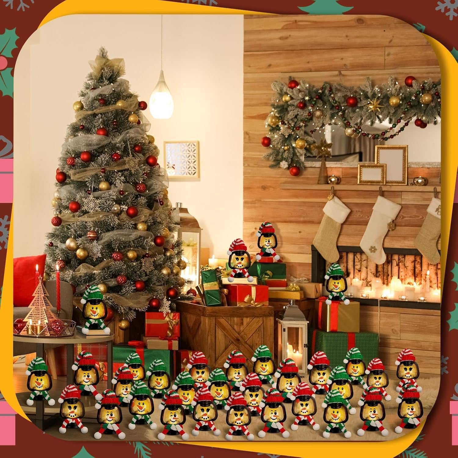 🎄Early Christmas Sale⛄6PCS Mini Snowman Lantern with Hats and Scarves