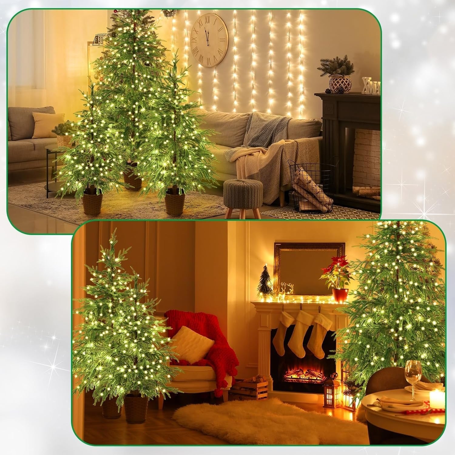 🎄Early Christmas Sale🔥Pre-lit Twinkle Christmas Realistic Artificial Trees with Woven Basket Base