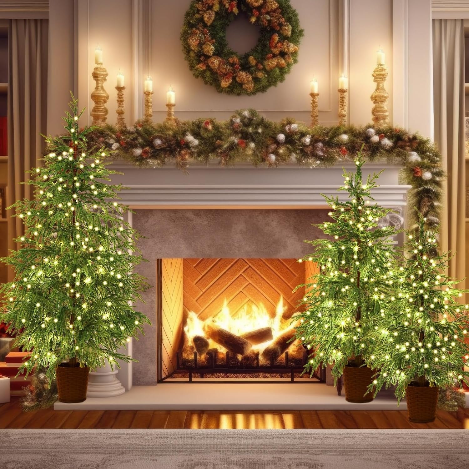 🎄Early Christmas Sale🔥Pre-lit Twinkle Christmas Realistic Artificial Trees with Woven Basket Base