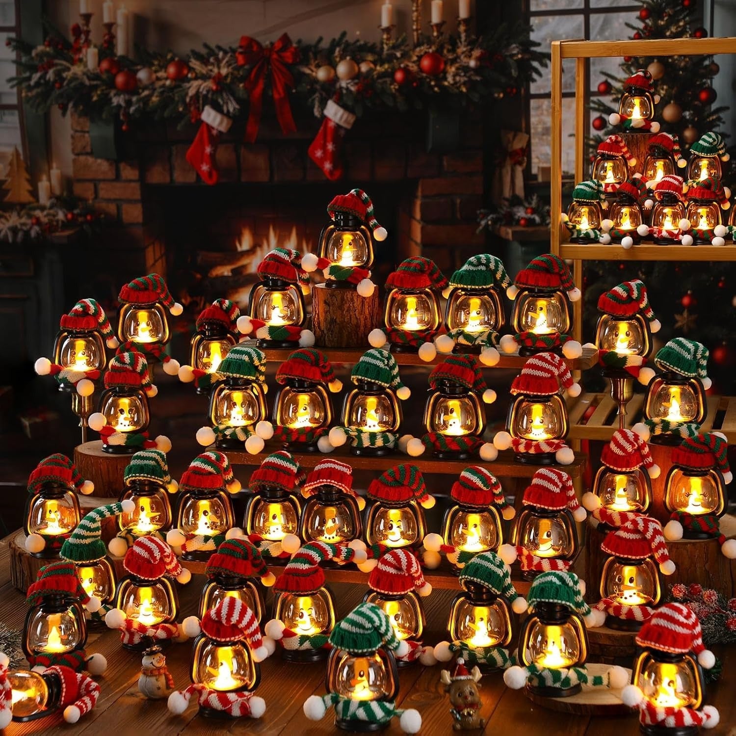 🎄Early Christmas Sale⛄6PCS Mini Snowman Lantern with Hats and Scarves