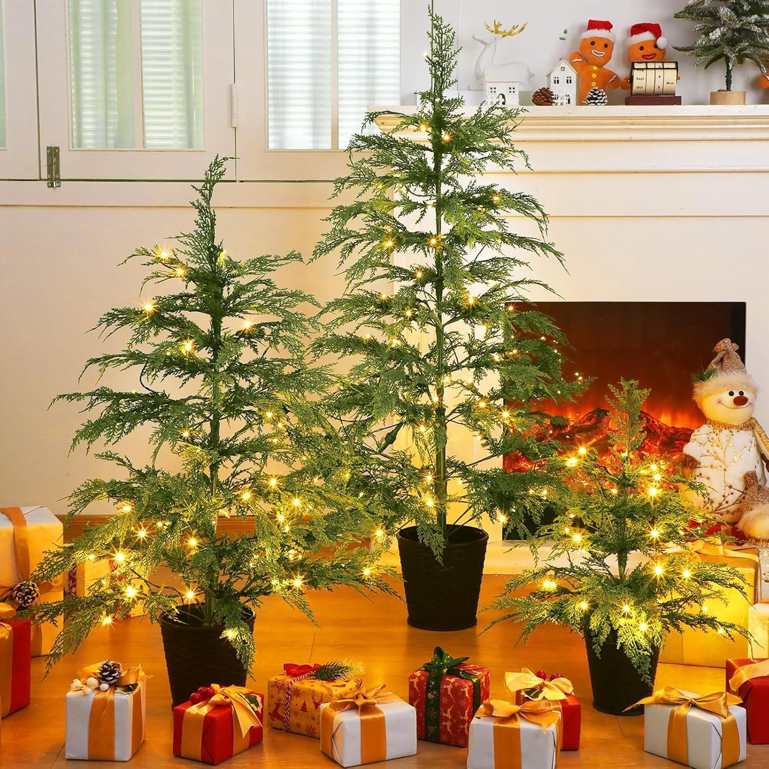 🎄Early Christmas Sale🔥Pre-lit Twinkle Christmas Realistic Artificial Trees with Woven Basket Base